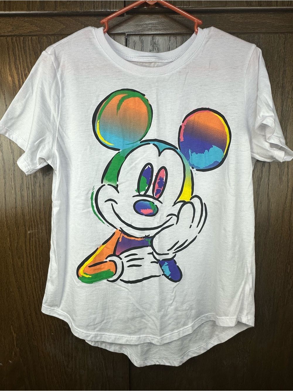 Disney White Tee with Rainbow Mickey Graphic